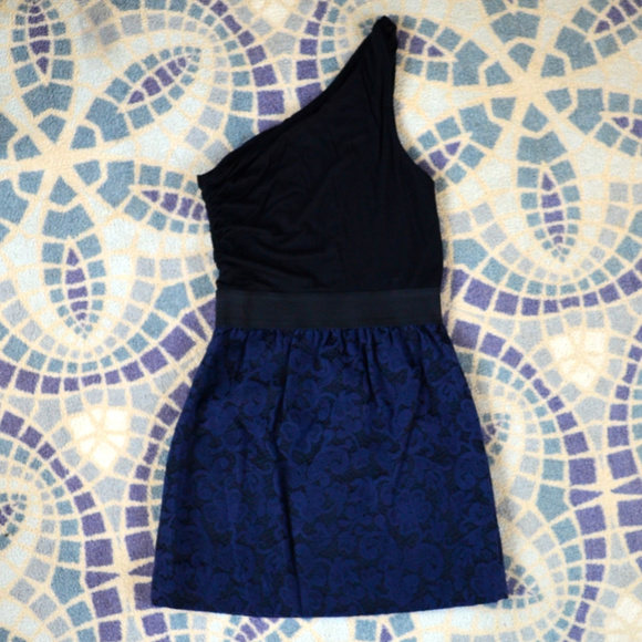 Black and Blue One Shoulder Dress - Picture 1 of 7